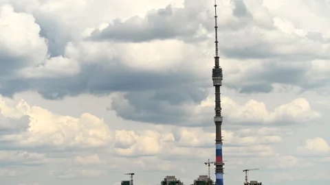 Ostankino tower Time Lapse Clouds Rainy Day Stock Footage 246627122