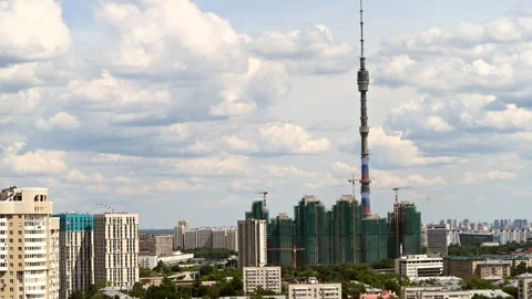 Ostankino tower Time Lapse Clouds City view Stock Footage 246627123
