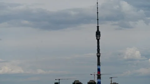 Ostankino tower Time Lapse Clouds Rainy Day Stock Footage 246627125