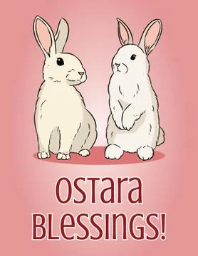 Ostara Blessings pagan holiday postcard. Easter bunny or hare vector illustra Stock Illustration