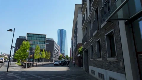 Ostend ECB HQ Tracking Video, Aug 14, 2025 Frankfurt am Main Video stock 319374601
