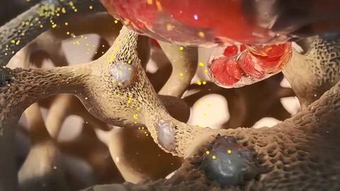 Osteocytes are the basic cells of the bone matrix cycle Stock Illustration