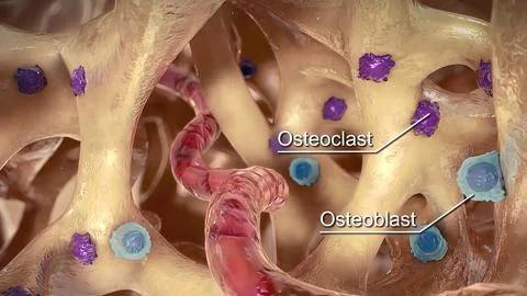 Osteocytes are the basic cells of the bone matrix cycle Stock Illustration