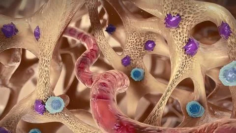 Osteocytes are the basic cells of the bone matrix cycle Stock Illustration