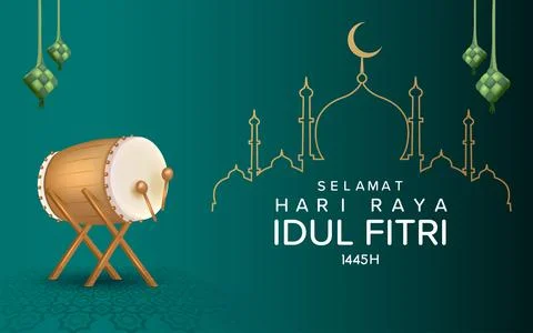 Oster Template of Eid Mubarak with Bedug (Indonesian Drum) Stock Illustration