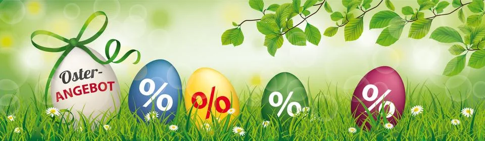 Osterangebot Egg Grass Beech Twigs Easter Header 스톡 일러스트