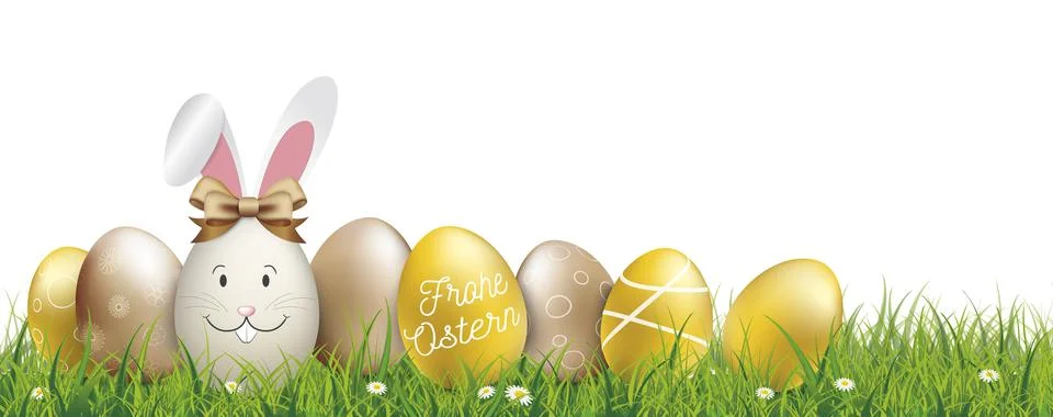 Ostern Golden Easter Eggs Hare Ears Grass Header Stock Illustration