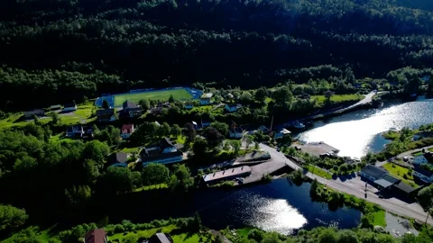 Osteroy-Aerial drone flight Reverse 4k view Norway-Fotlandsvag Sognfjord Stock-Footage 200895609