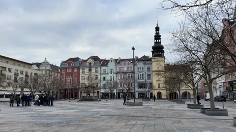 Ostrava Central Square with crowds of people, Czech Republic Stock Footage 266673171
