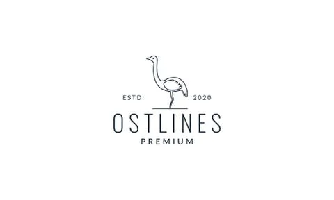 Ostrich bird simple lines minimal logo illustration design Stock Illustration