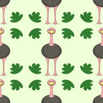 Ostrich in flat style pattern. Cartoon ostrich. African animal zoo bird. Vector Stock Illustration