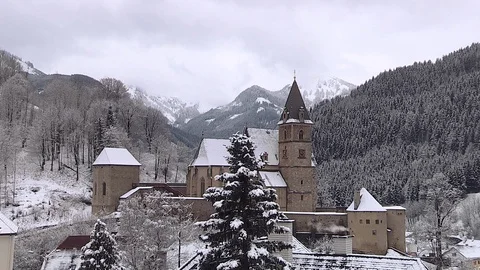 Oswaldikirche in EISENERZ, Austria, Winter Stock Footage 85612499