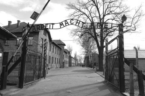 OSWIECIM, POLAND - Feb 04, 2008: Entrance gate to the Auschwitz concentration Stock Photos