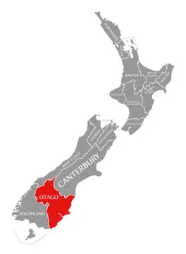 Otago red highlighted in map of New Zealand Stock Illustration