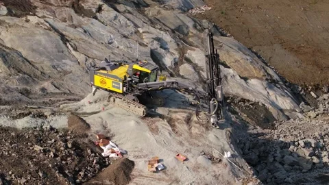 Otnes, Norway - 08/01/2024: Fixed View of Drilling Rig Used to Quarry and 動画素材 282799731