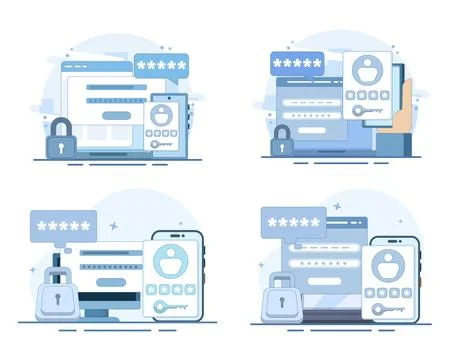 OTP security set illustrating one time passwords, mobile notifications Stock Illustration