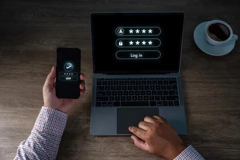 Otp verification phone access digital safety otp verification Code on Scree.. Stock Photos