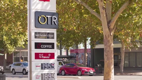 OTR Shell V-Power Fuel Prices Displayed On Roadside Pylon Sign In Adelaide Stock Footage 336064839