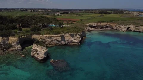 Otranto - Aerial view of a stretch of the coast of the Bay of the Water Mill in  Stock Footage 194033879