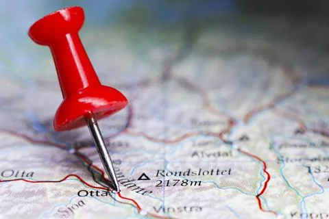 Otta, Norway pin on map Foto stock