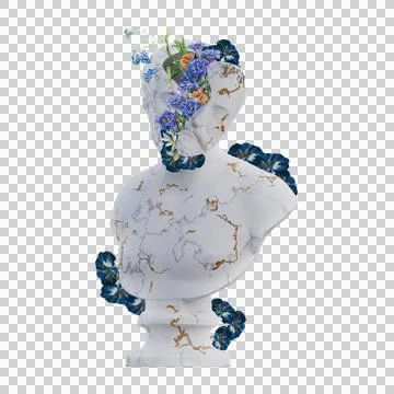 Ottavio Farnese statues 3d render, collage with flower petals compositions .. Stock Illustration