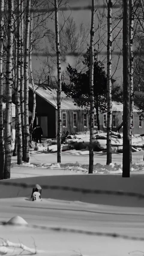 OTTAWA - 1939 - Increasing close-ups of barbed wire fencing at wintry Camp Video stock 340326796