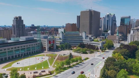 Ottawa, ON, Canada. August 18, 2025: Aerial view of Ottawa City Hall Stock Footage 315076897