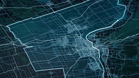 Ottawa Canada Glowing Digital Map Animation 4K Stock Footage 337856729