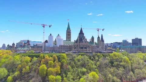 Ottawa, Canada - May 9, 2024: Canadian Library of Parliament aerial view Stock Footage 274882565