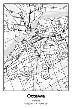 Ottawa, Canada - vector map of city in Black, white, gray, BW colors Stock Illustration