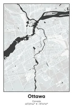 Ottawa, Canada - vector map of city in Gray, Black, White, BW colors Stock Illustration