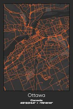 Ottawa, Canada - vector map of city in Gray, Black, Orange colors Stock Illustration