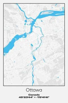 Ottawa, Canada - vector map of city in Gray, white, blue colors Stock Illustration