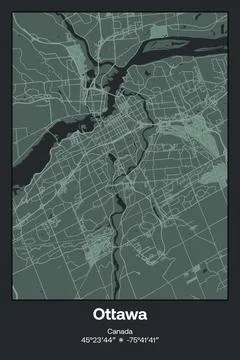 Ottawa, Canada - vector map of city in Dark gray, Gray, Green, gray-green colors Stock Illustration