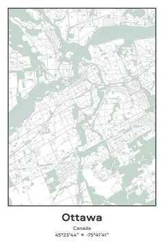 Ottawa, Canada - vector map of city in Pastel, Gray, White, Green colors Stock Illustration
