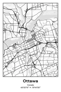 Ottawa Center, Canada - vector map of city in Black, white, gray, BW colors Stock Illustration