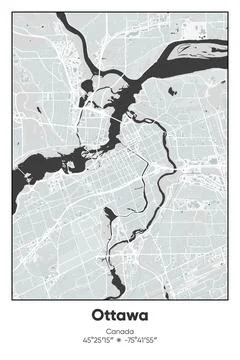 Ottawa Center, Canada - vector map of city in Gray, Black, White, BW colors Stock Illustration
