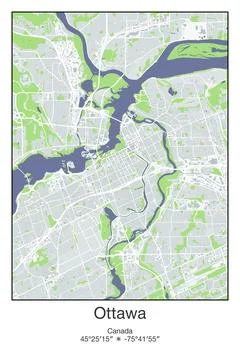 Ottawa Center, Canada - vector map of city in Gray, Blue, Green, White colors Stock Illustration