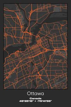 Ottawa Center, Canada - vector map of city in Gray, Black, Orange colors Stock Illustration