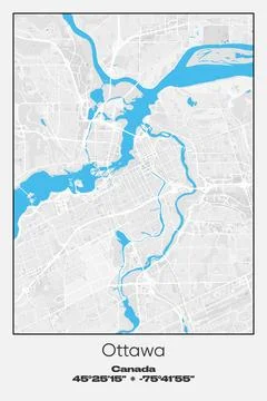Ottawa Center, Canada - vector map of city in Gray, white, blue colors Stock Illustration