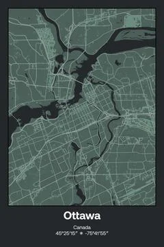 Ottawa Center, Canada - vector map of city in Dark gray, Gray, Green, gray-green Stock Illustration