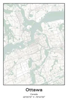 Ottawa Center, Canada - vector map of city in Pastel, Gray, White, Green colors Stock Illustration