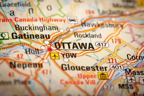Ottawa city on a road map Stock Photos