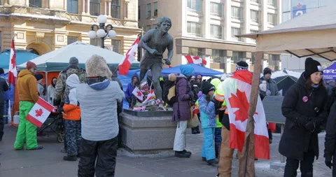 Ottawa Protesters at Terry Fox Statue Stock-Footage 170282304