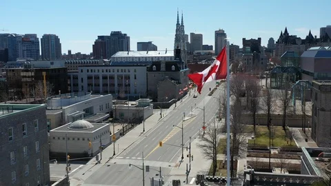 Ottawa shut down empty pandemic streets aerial Stock Footage 128767173