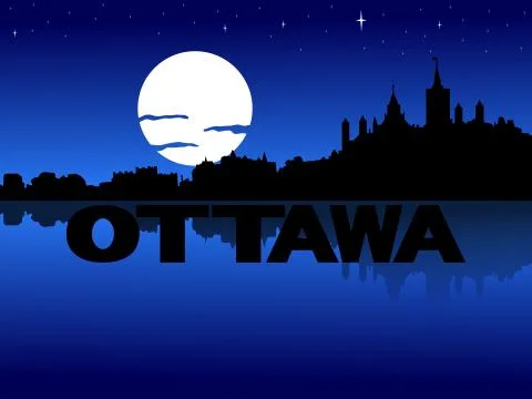 Ottawa skyline reflected with text and moon illustration Illustration