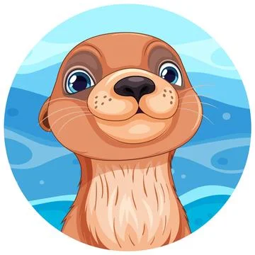 Otter on blue water background sticker template Stock Illustration