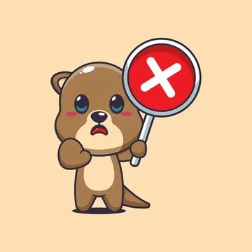 Otter cartoon vector illustration with wrong sign Stock Illustration