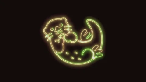 Otter Icon Neon Seamless Loop 4K (Black Background) Stock Footage 310359500
