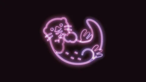 Otter Icon Neon Seamless Loop with Black Background 4K Stock Footage 311302852